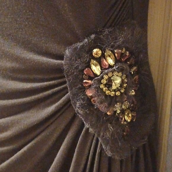 Bailey 44 black ruched wrap jersey knit long sleeve dress with jeweled accent M - Picture 7 of 10